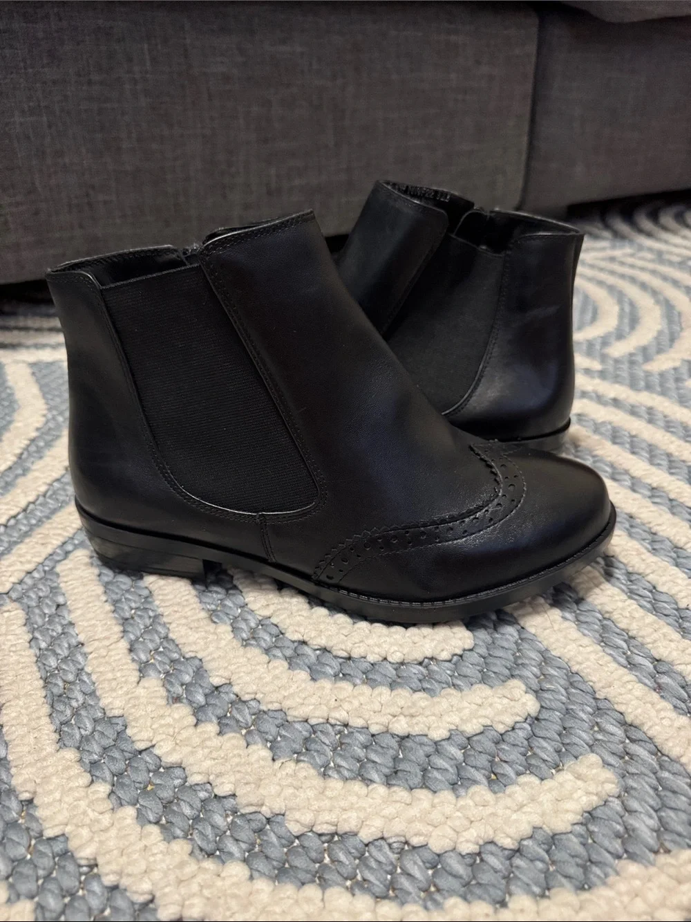 David Tate Black Leather Chelsea Wingtip Ankle Boots Size 9 WW